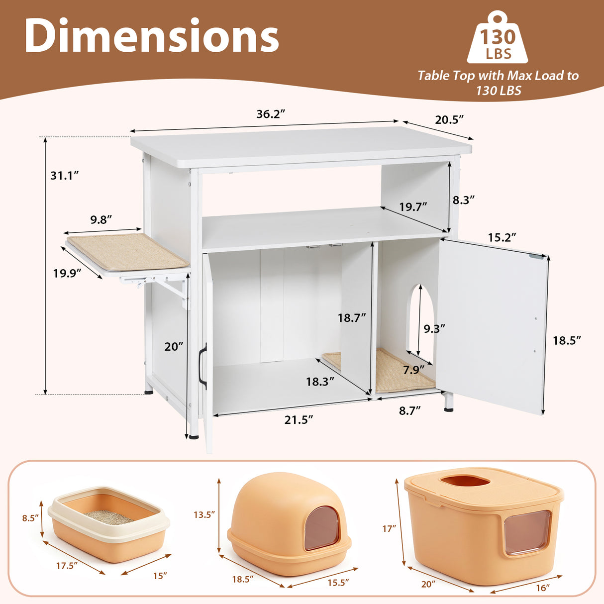 JOIVI 40-50 Gallon Fish Tank Stand with Hidden Cat Litter Box Cabinet and Cat Perch, Cat Viewing Aquarium Stand with Storage Shelf, 36.2"x20.5" Tabletop, 660 LBS Capacity