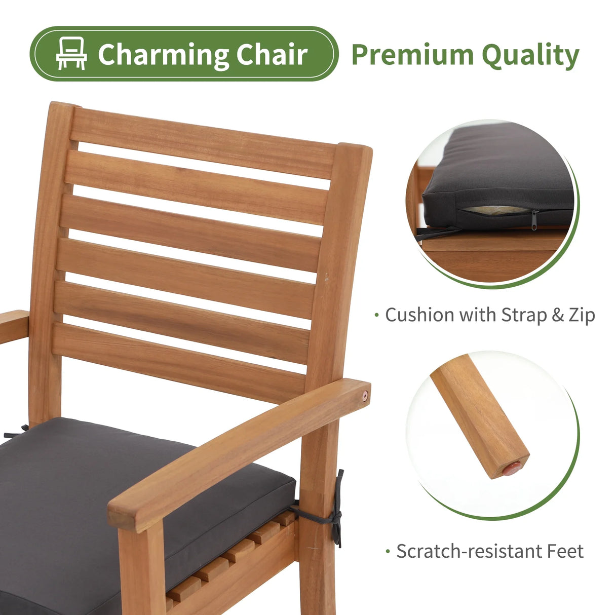 JOIVI Stackable Outdoor Dining Chairs, Patio Acacia Wooden Chairs with Cushions, Heavy Duty FSC Certified Wood, Set of 2