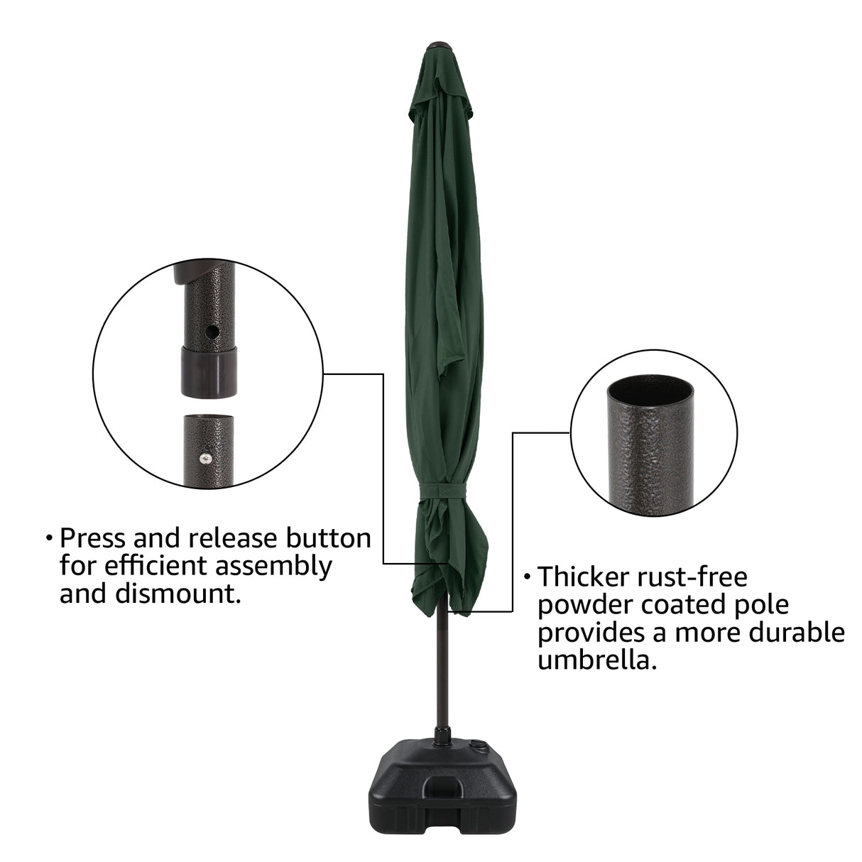 6.6 x 9.8ft Rectangular Patio Umbrella with Water or Sand Self-Filled Black Square Base Stand, Outdoor Table Market Umbrella with Push Button