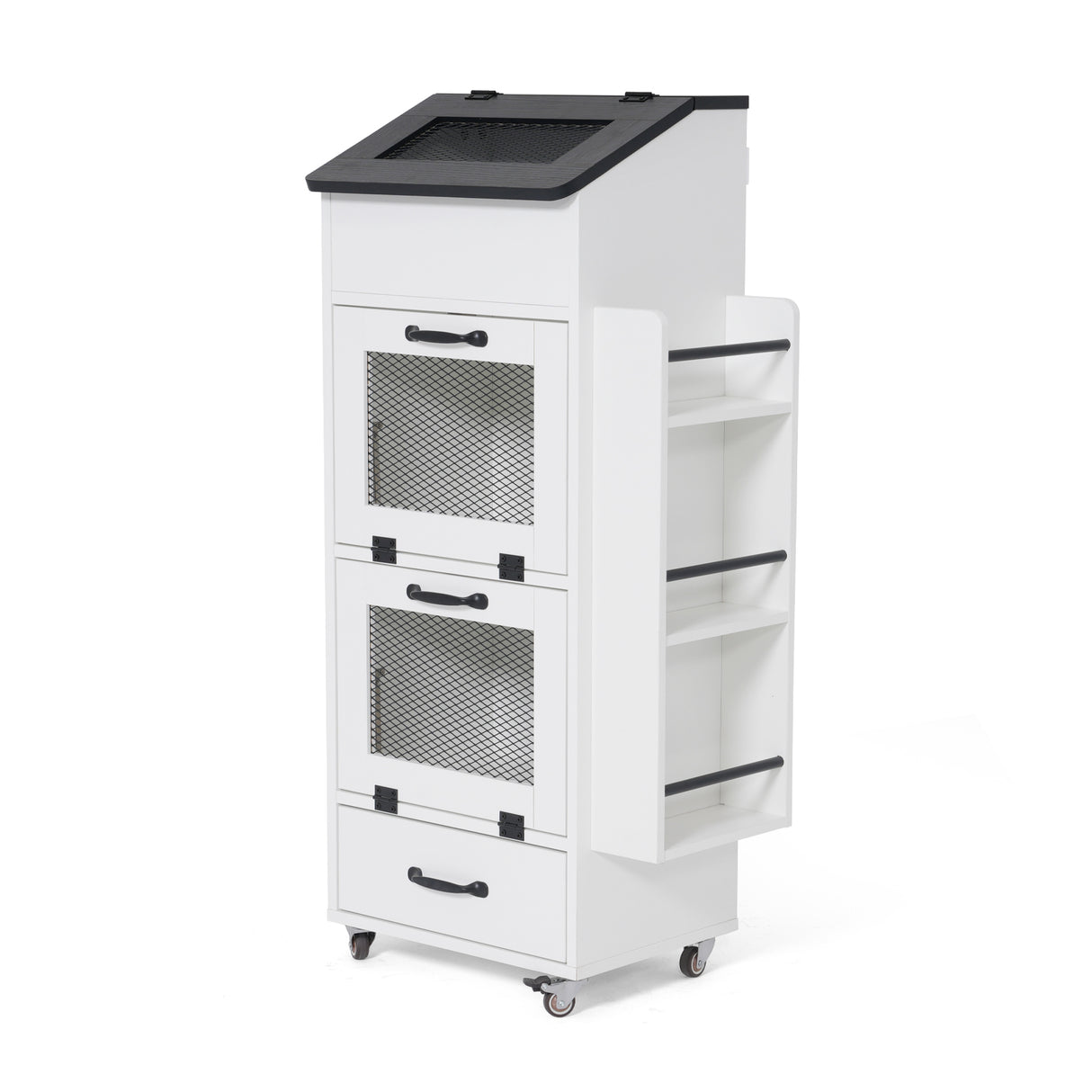 JOIVI 16.0" Potato and Onion Storage Bin on Wheels, 4-Tier Rolling Fruit and Vegetable Organizer with Side Rack & Drawers, Movable Bread Box Cabinet with Mesh Doors for Kitchen