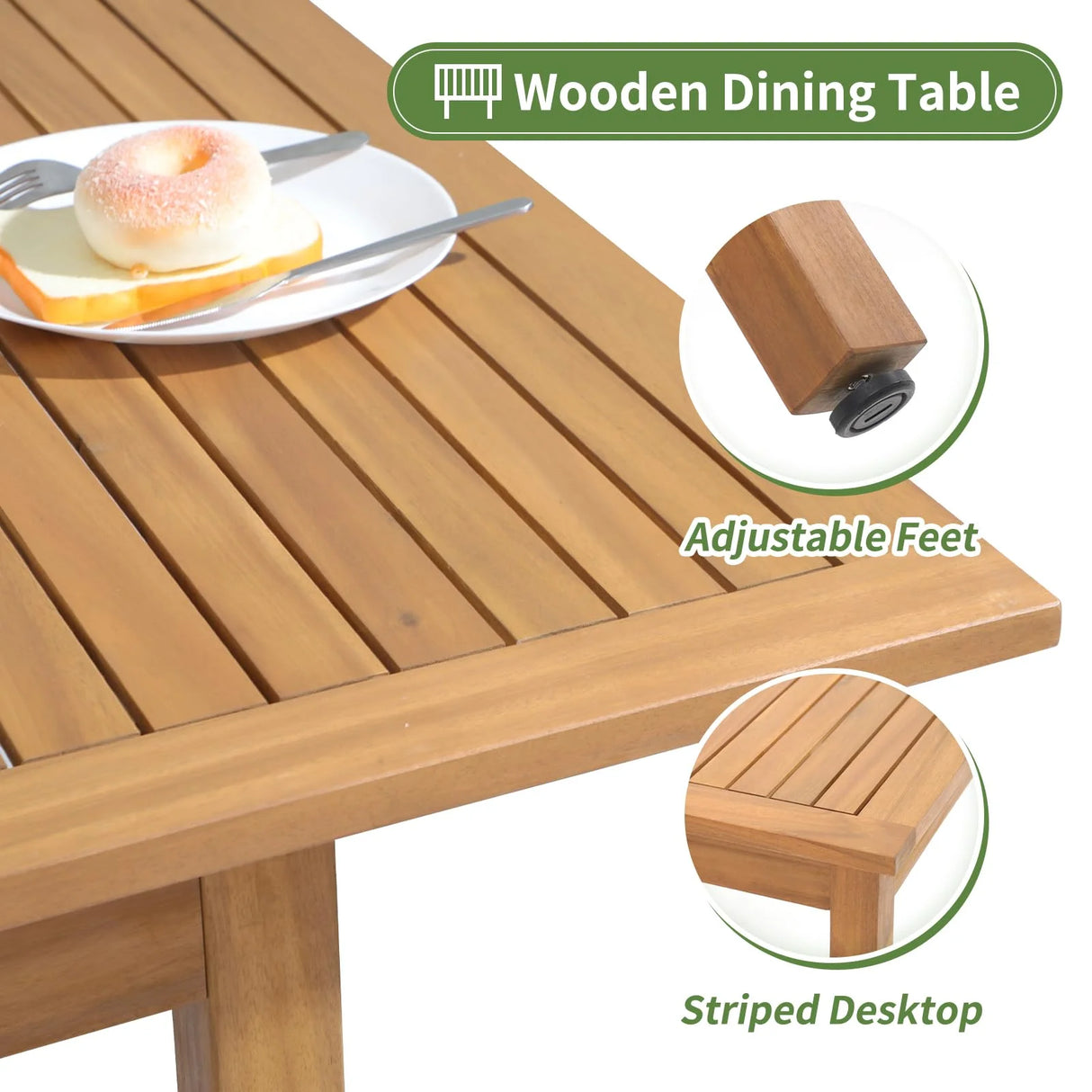 7 Piece Patio Dining Set, Outdoor Acacia Wood Furniture Set, Extendable Rectangular Table and 6 Stackable chairs