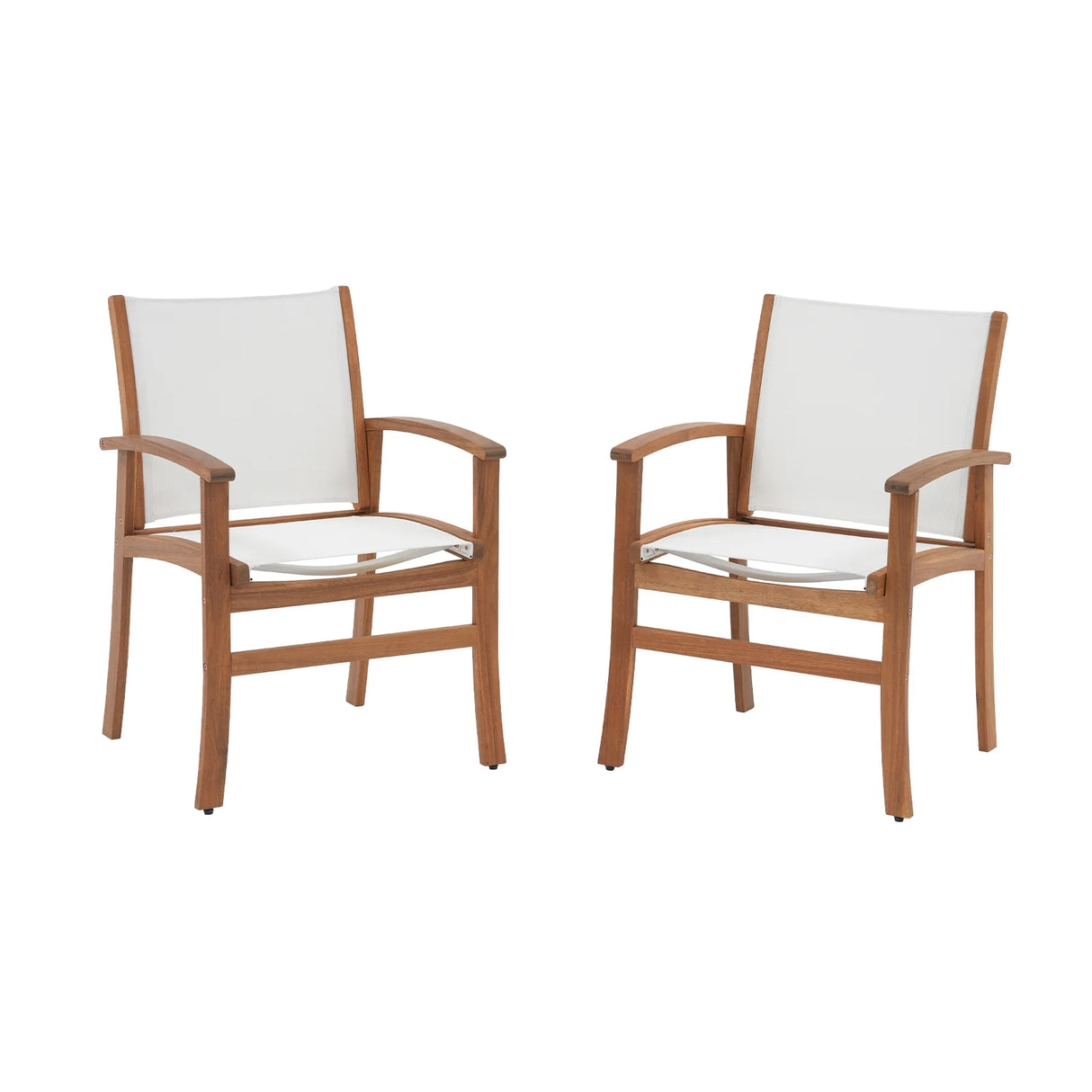Outdoor Dining Chair with Textilene Fabric, Outdoor Acacia Wooden Chair, Ergonomic Armrests & Sturdy Wooden Frame, Set of 2
