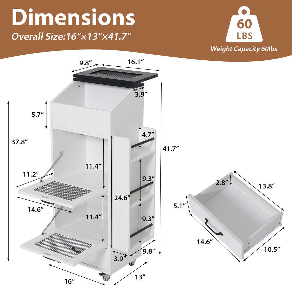 JOIVI 16.0" Potato and Onion Storage Bin on Wheels, 4-Tier Rolling Fruit and Vegetable Organizer with Side Rack & Drawers, Movable Bread Box Cabinet with Mesh Doors for Kitchen