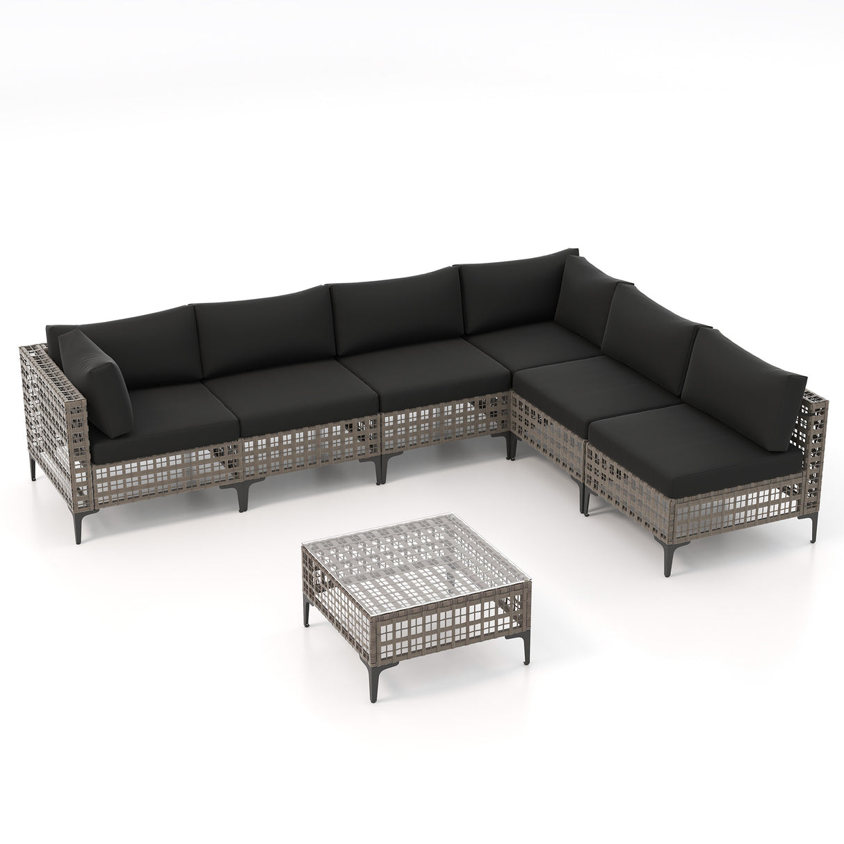 JOIVI 7 Pieces Patio Furniture Set, Outdoor Sectional Sofa Set with Cushion and Coffee Table, 7-Piece PE Rattan Conversation Set for Deck, Porch, Backyard