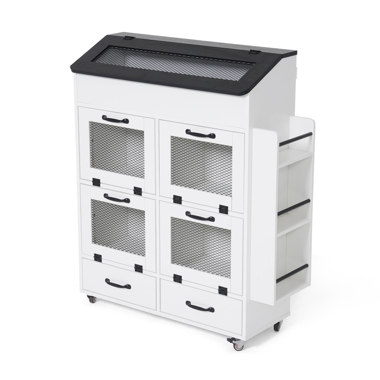 JOIVI 35.1" Potato and Onion Storage Bin on Wheels, 4-Tier Rolling Fruit and Vegetable Organizer with Side Rack & 2 Drawers, Movable Bread Box Cabinet with Mesh Doors for Kitchen