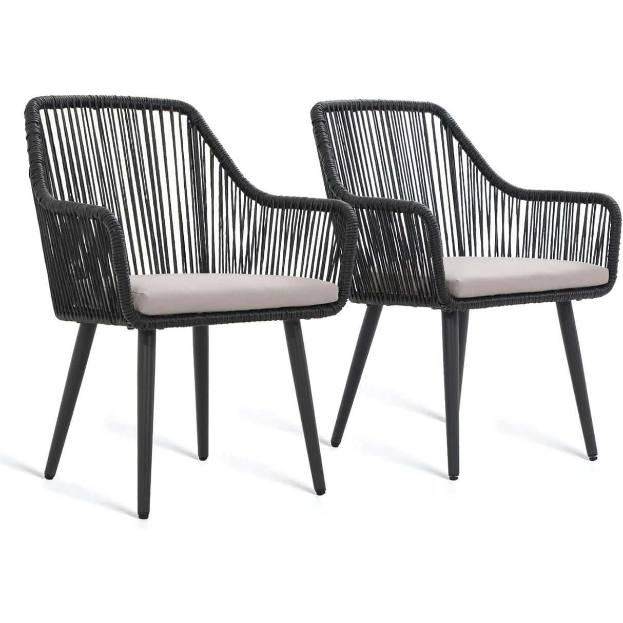 JOIVI Patio Wicker Chairs, 2 Pieces Outdoor Dining Chairs, All Weather Rattan Armchairs with Cushions