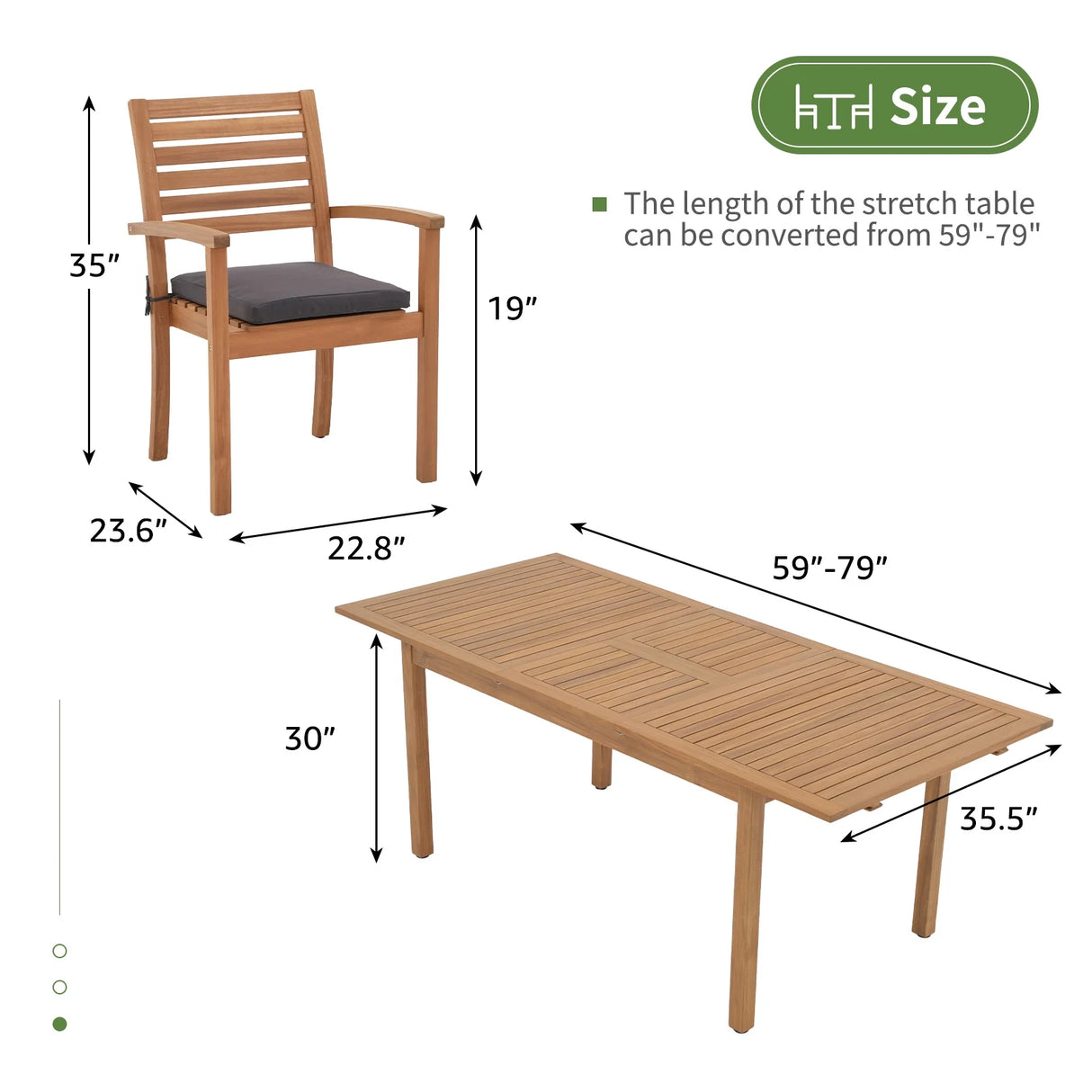 7 Piece Patio Dining Set, Outdoor Acacia Wood Furniture Set, Extendable Rectangular Table and 6 Stackable chairs