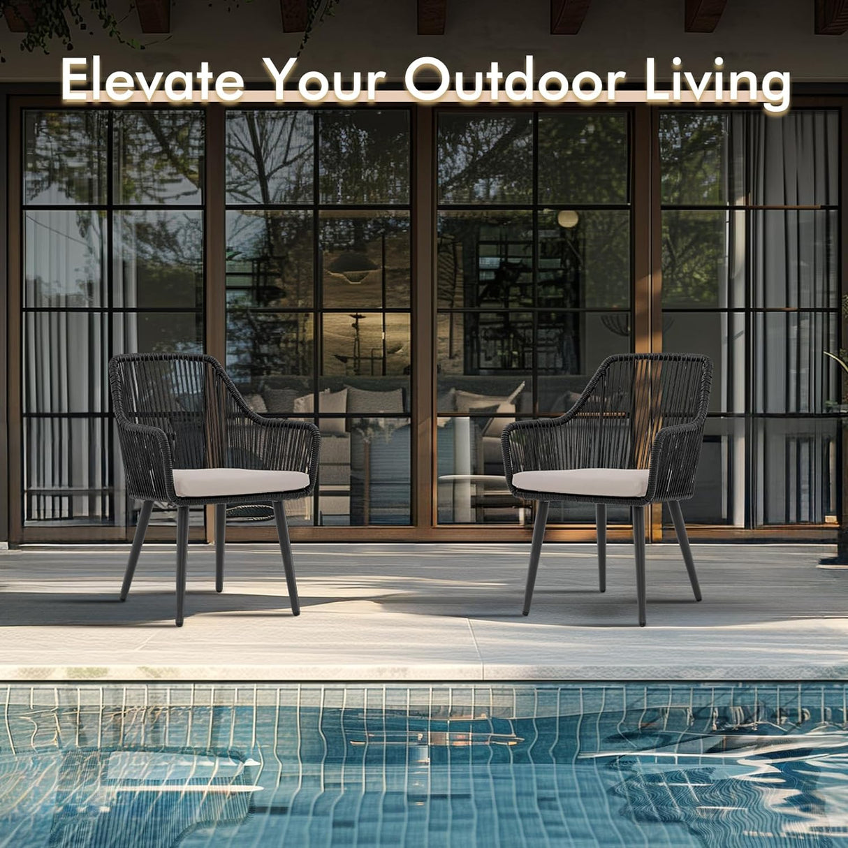 JOIVI Patio Wicker Chairs, 2 Pieces Outdoor Dining Chairs, All Weather Rattan Armchairs with Cushions