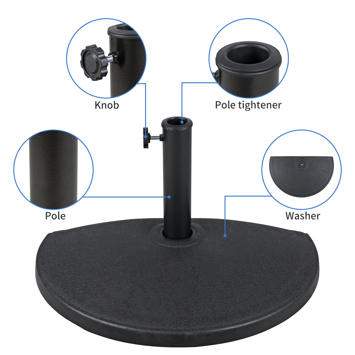 COBANA Half Round Patio Umbrella Base, Heavy-Duty Free Standing Resin Umbrella Stand