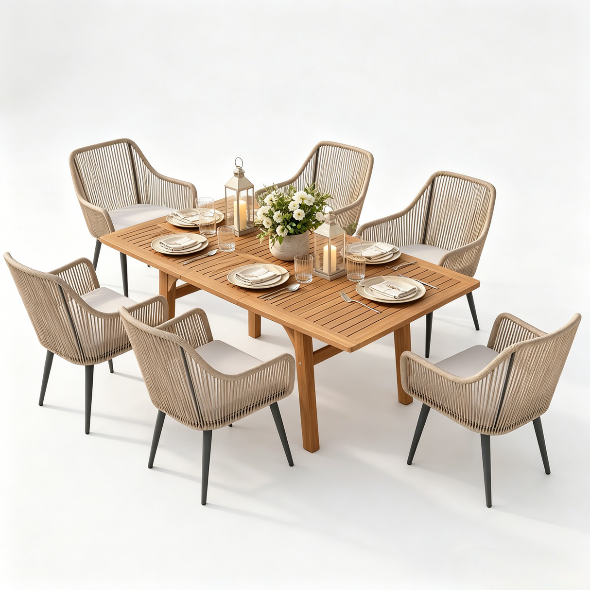 JOIVI 7-Piece Outdoor Dining Set, Patio Dining Set for 4-6 People with 55"-71" Expandable Table and Rattan Chairs