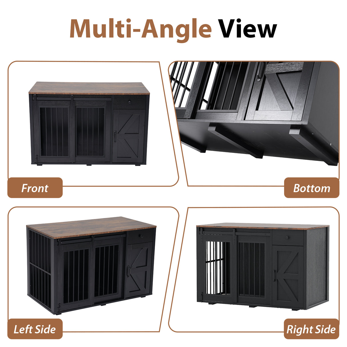 JOIVI 44" Dog Crate Furniture, Wooden Dog Kennel with Sliding Barn Door, Drawer and Storage Cabinet