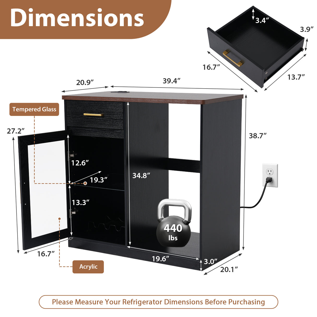 JOIVI Coffee Bar with Mini Fridge Space, Bar Cabinet with Fridge Space & Wine Storage with Outlets, Modern Wine Cabinet with LED Lights & Wine Rack for Kitchen, Living Room and Office