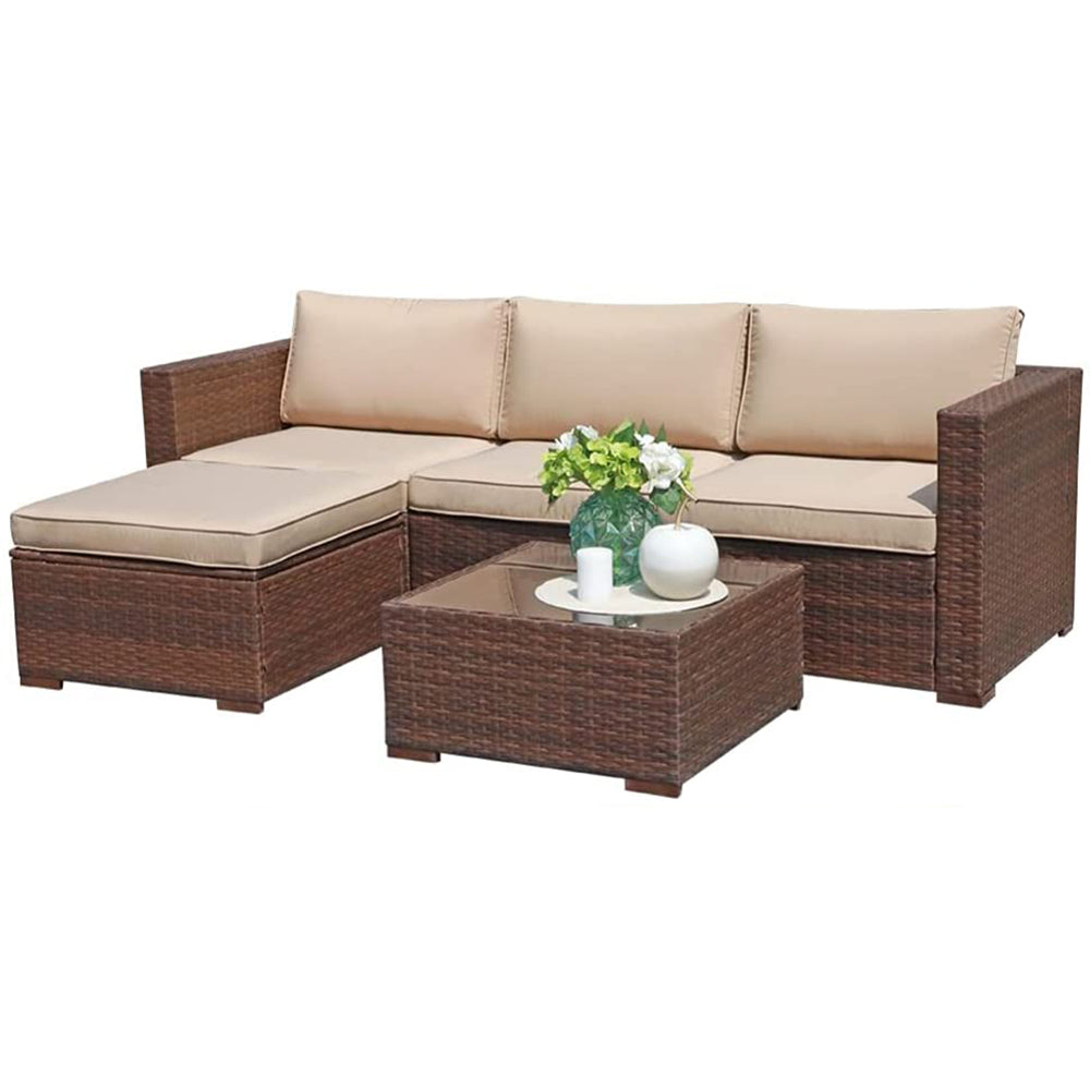 JOIVI 2 PCS Outdoor Patio Ottoman with Thick Cushions,Brown - JOIVI