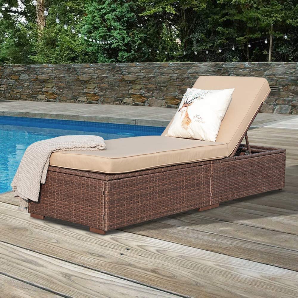 JOIVI 2 PCS Outdoor Patio Ottoman with Thick Cushions,Brown - JOIVI