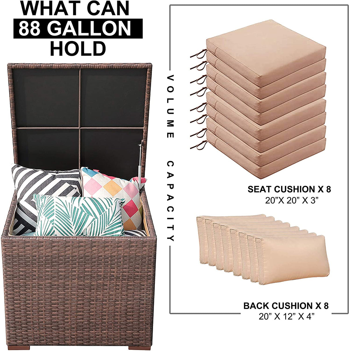 PE rattan Storage Deck Box, 88 Gallon