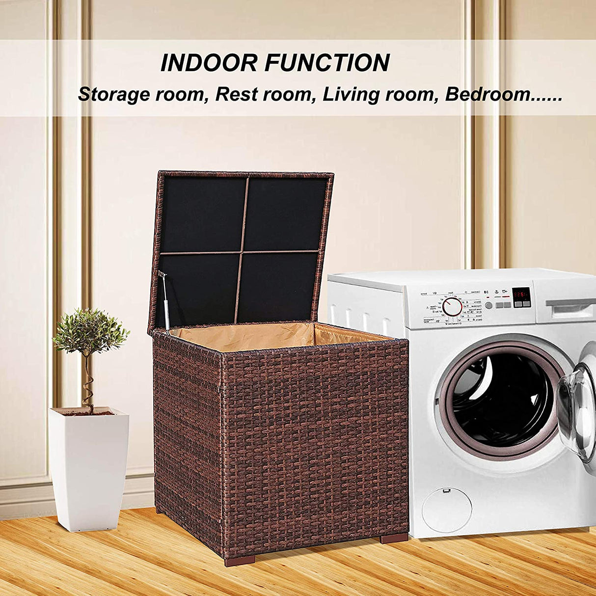 PE rattan Storage Deck Box, 88 Gallon