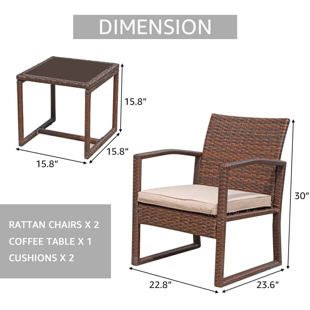 JOIVI 2 PCS Outdoor Patio Ottoman with Thick Cushions,Brown - JOIVI