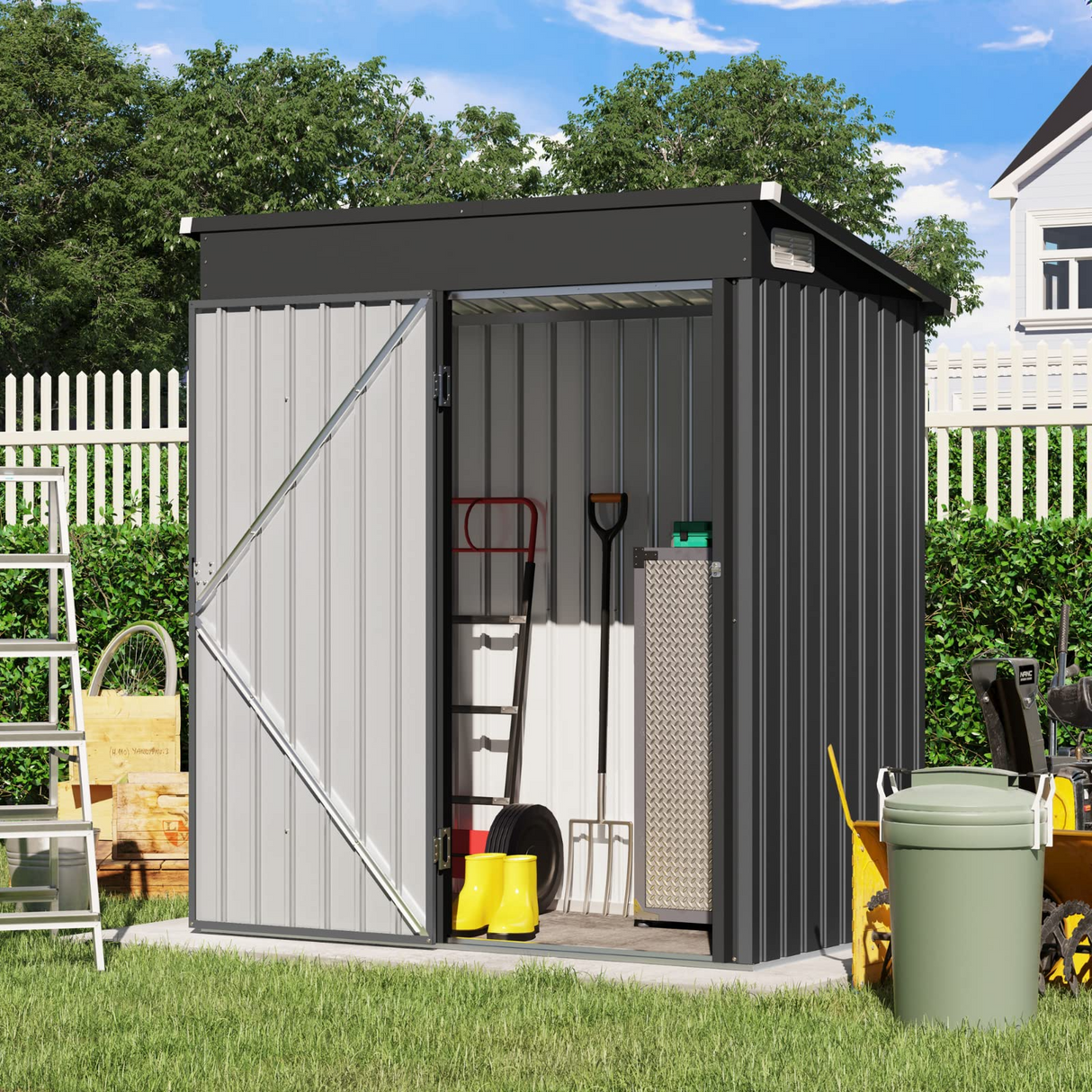 OC Orange-Casual 5' x 3' FT Outdoor Storage Shed, Metal Garden Tool Shed with Lockable Door, Outside Sheds & Storage Galvanized Steel