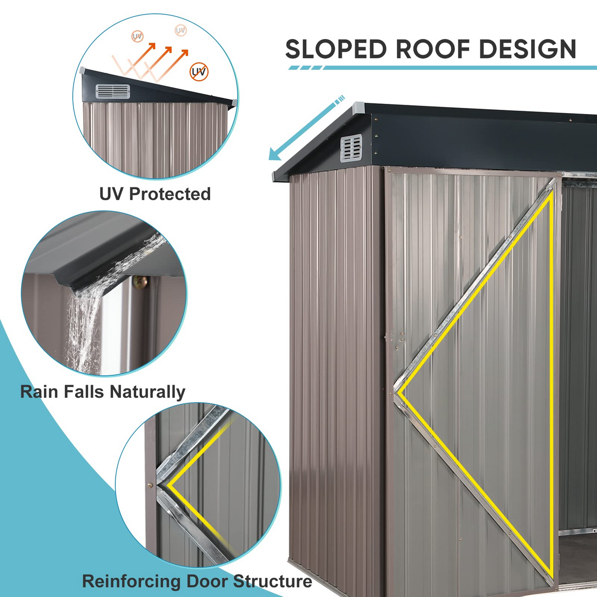 OC Orange-Casual 5' x 3' FT Outdoor Storage Shed, Metal Garden Tool Shed with Lockable Door, Outside Sheds & Storage Galvanized Steel