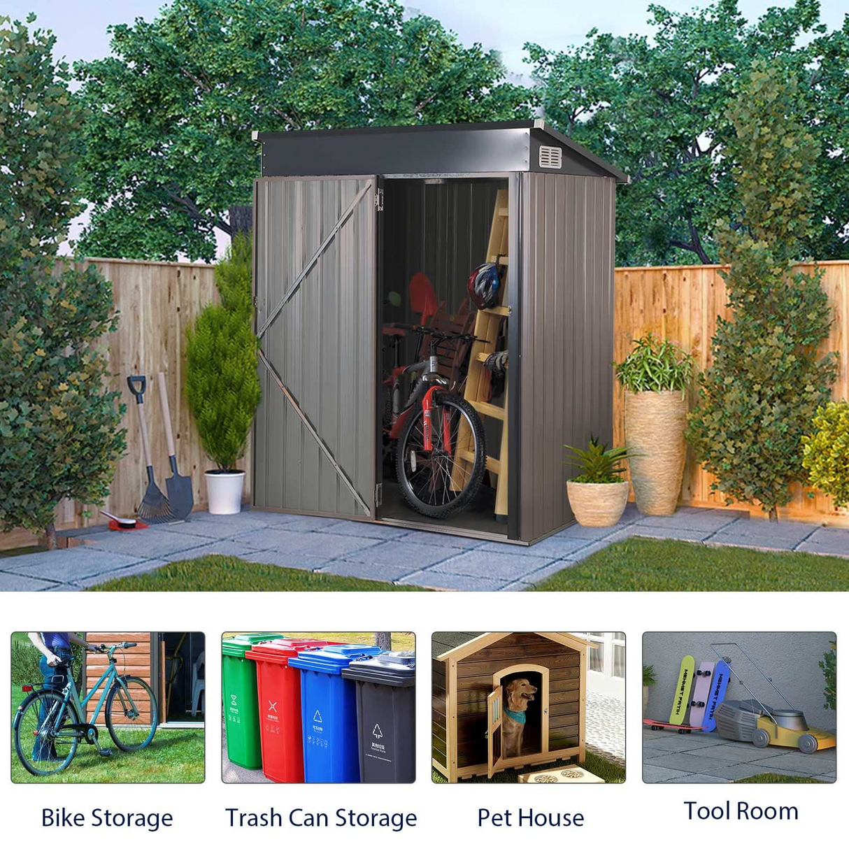 OC Orange-Casual 5' x 3' FT Outdoor Storage Shed, Metal Garden Tool Shed with Lockable Door, Outside Sheds & Storage Galvanized Steel