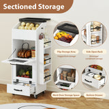 JOIVI 16.0" Potato and Onion Storage Bin on Wheels, 4-Tier Rolling Fruit and Vegetable Organizer with Side Rack & Drawers, Movable Bread Box Cabinet with Mesh Doors for Kitchen