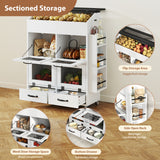 JOIVI 35.1" Potato and Onion Storage Bin on Wheels, 4-Tier Rolling Fruit and Vegetable Organizer with Side Rack & 2 Drawers, Movable Bread Box Cabinet with Mesh Doors for Kitchen