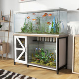JOIVI 55-75 Gallon Aquarium Stand with Power Outlets & LED Light, Heavy Duty Metal Fish Tank Stand with Storage Cabinet, 1100lbs Capacity