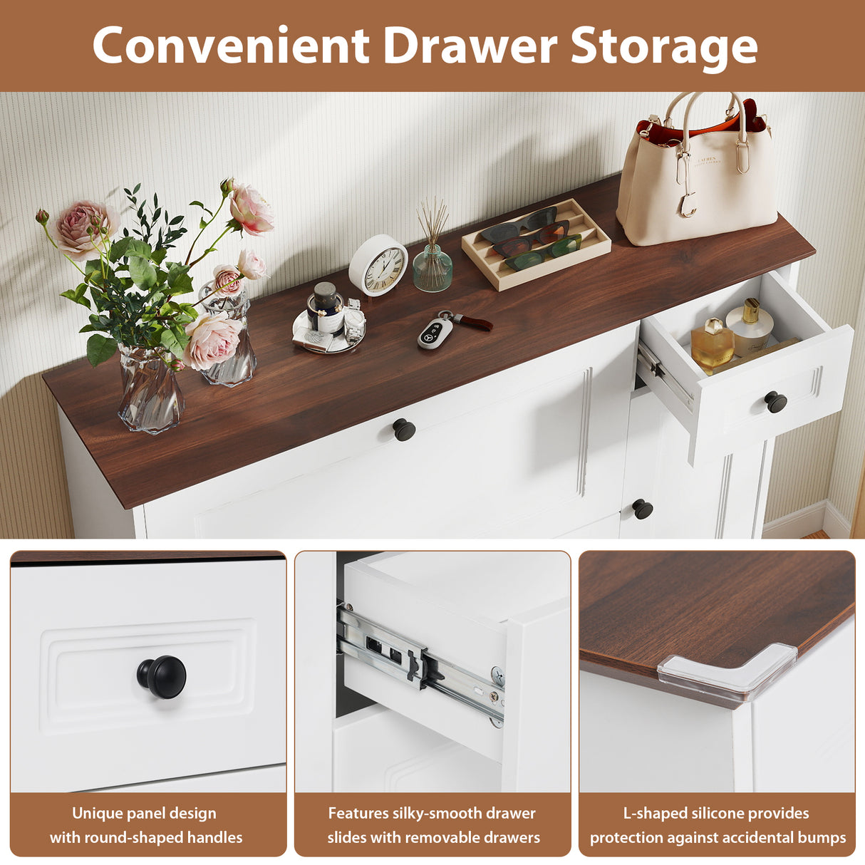 JOIVI Shoe Cabinet with 2 Flip Drawers & Side Cabinet, Freestanding Hidden Shoe Organizer with Drawer, Shoe Storage Cabinet with Adjustable Shelves for Living Room, Entryway, Hallway