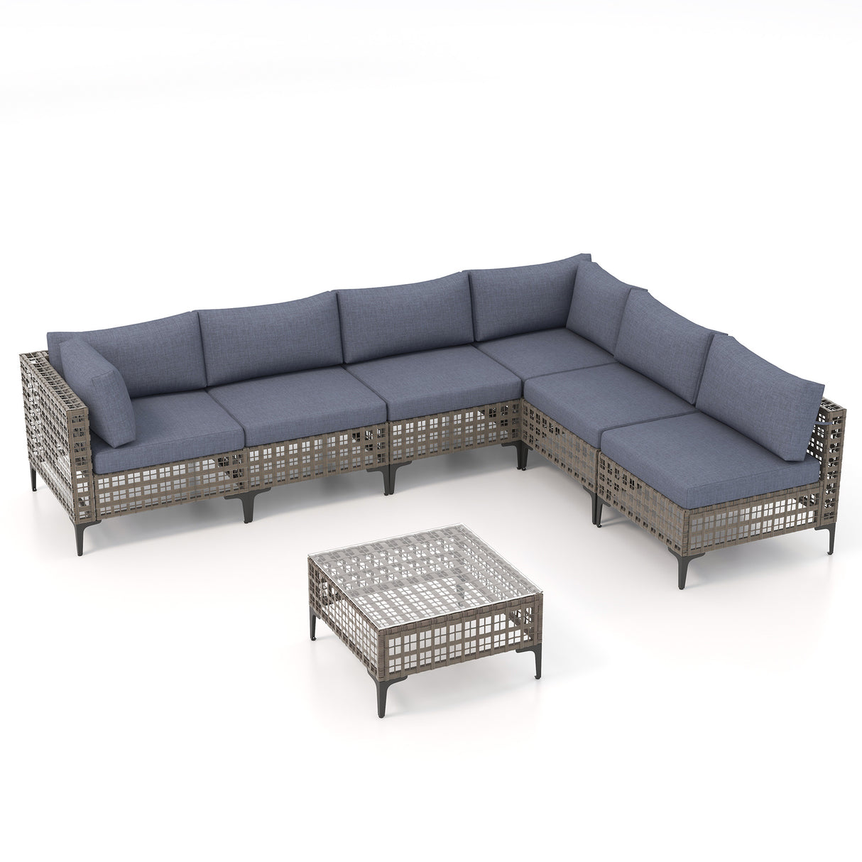 JOIVI 7 Pieces Patio Furniture Set, Outdoor Sectional Sofa Set with Cushion and Coffee Table, 7-Piece PE Rattan Conversation Set for Deck, Porch, Backyard