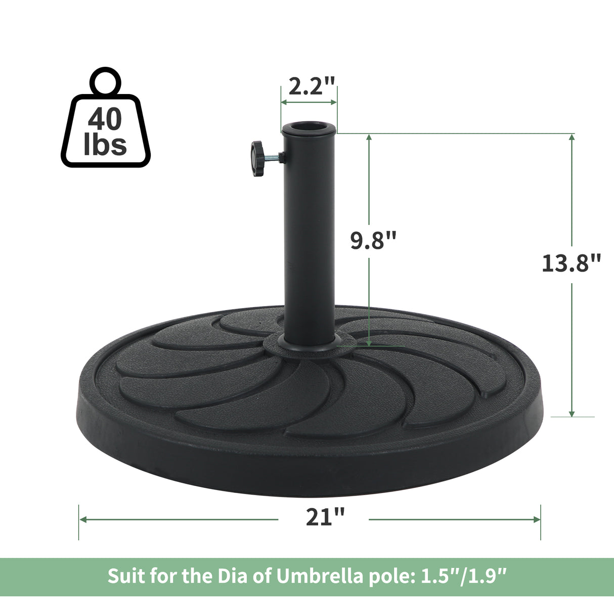 COBANA Patio Market Umbrella Base, 40lbs Heavy Duty Round Outdoor Stand, Resin Holder with Petal Pattern, Black