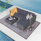 OC Orange-Casual Modern Outdoor Patio Furniture Set，5-Piece Gray Wicker Sectional Sofa, with Cushions and Coffee Table