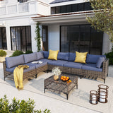 JOIVI 7 Pieces Patio Furniture Set, Outdoor Sectional Sofa Set with Cushion and Coffee Table, 7-Piece PE Rattan Conversation Set for Deck, Porch, Backyard