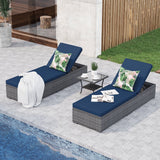 JOIVI Outdoor Chaise Lounge Chair, 3 Piece Patio Reclining Sun Lounger with Coffee Table, All Weather PE Rattan Adjustable Lounge Chair, Patio Pool Lounge Chairs with Removable Cushion
