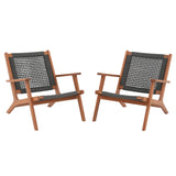 JOIVI Acacia Wood Patio Chair Set of 2, Modern Accent Chairs with Armrest, Reading Armchair with Rope Woven Backrest and Seat