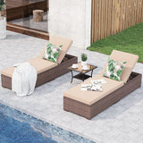 JOIVI Outdoor Chaise Lounge Chair, 3 Piece Patio Reclining Sun Lounger with Coffee Table, All Weather PE Rattan Adjustable Lounge Chair, Patio Pool Lounge Chairs with Removable Cushion