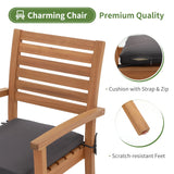 Stackable Patio Dining Chairs Set of 4, Outdoor Acacia Wooden Chairs w/Armrest & Removeable Fabric Cushion, FSC Certified Wood, for Porch, Backyard, Garden, Indoor