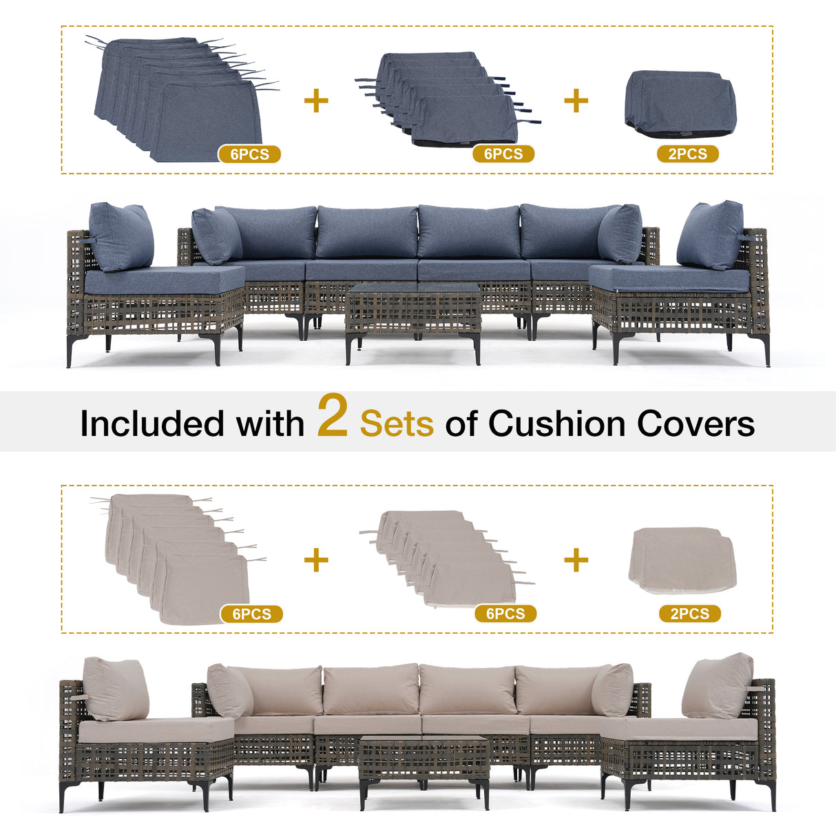 JOIVI 7 Pieces Patio Furniture Set, Outdoor Sectional Sofa Set with Cushion and Coffee Table, 7-Piece PE Rattan Conversation Set for Deck, Porch, Backyard