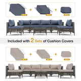 JOIVI 7 Pieces Patio Furniture Set, Outdoor Sectional Sofa Set with Cushion and Coffee Table, 7-Piece PE Rattan Conversation Set for Deck, Porch, Backyard
