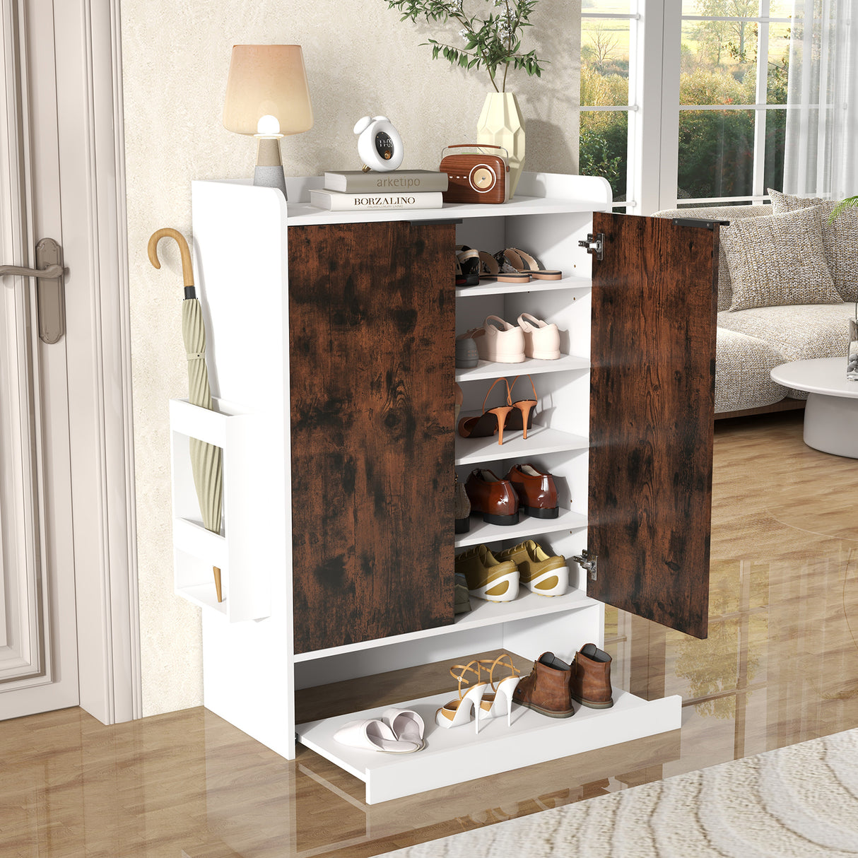 JOIVI Shoe Storage Cabinet with Sliding Drawer, Shoe Organizer Cabinet with 4 Removable Shelves, Freestanding Hidden Shoe Organizer for Entryway Hallway
