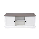 JOIVI 47'' Farmhouse Coffee Table with Storage & 4 Sliding Barn Doors, Modern Rustic Vintage Living Room Table with Adjustable Shelves, White