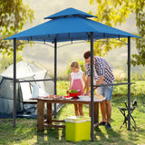 Grill Gazebo 8’by 5’Outdoor Patio Backyard BBQ Grill Shelter Double Tiered Soft Canopy Top with Steel Frame and Bar Counters, Red / Beige / Gray