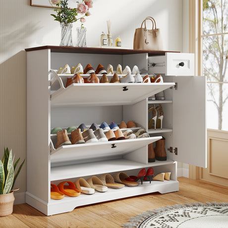 JOIVI Shoe Cabinet with 2 Flip Drawers & Side Cabinet, Freestanding Hidden Shoe Organizer with Drawer, Shoe Storage Cabinet with Adjustable Shelves for Living Room, Entryway, Hallway