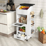 JOIVI 16.0" Potato and Onion Storage Bin on Wheels, 4-Tier Rolling Fruit and Vegetable Organizer with Side Rack & Drawers, Movable Bread Box Cabinet with Mesh Doors for Kitchen