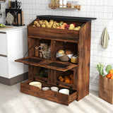 JOIVI Large Potato Storage Wood Bin, Wooden Bread Storage Bins with Removable Drawer & 4 Doors, 31'' Onion Organizer with Grocery Section, Vegetable Organization Cabinet for Kitchen