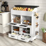 JOIVI 35.1" Potato and Onion Storage Bin on Wheels, 4-Tier Rolling Fruit and Vegetable Organizer with Side Rack & 2 Drawers, Movable Bread Box Cabinet with Mesh Doors for Kitchen