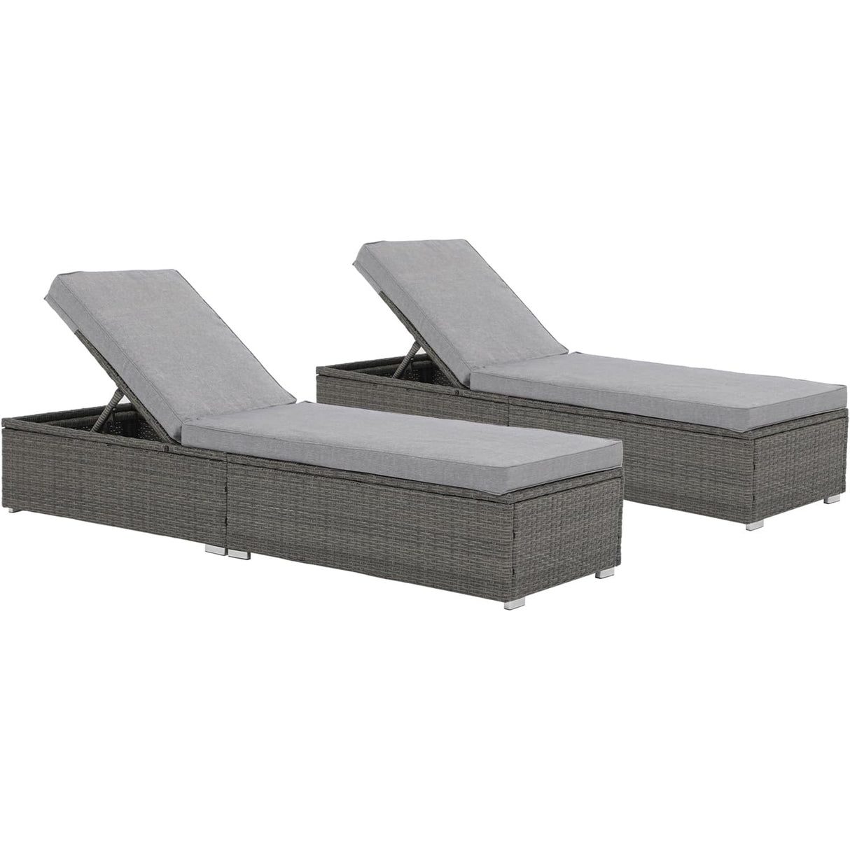 JOIVI Outdoor Chaise Lounge Chairs, Gray Wicker Rattan Adjustable Position Sun Lounger with Removable Gray Cushions- Set of 2