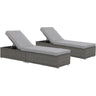 JOIVI Outdoor Chaise Lounge Chairs, Gray Wicker Rattan Adjustable Position Sun Lounger with Removable Gray Cushions- Set of 2