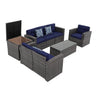 JOIVI 8 Pieces Patio Furniture Conversation Set, Outdoor Sectional Patio Sofa Set with Storage Box, Coffee Table, 3 Pillows, for Garden, Porch