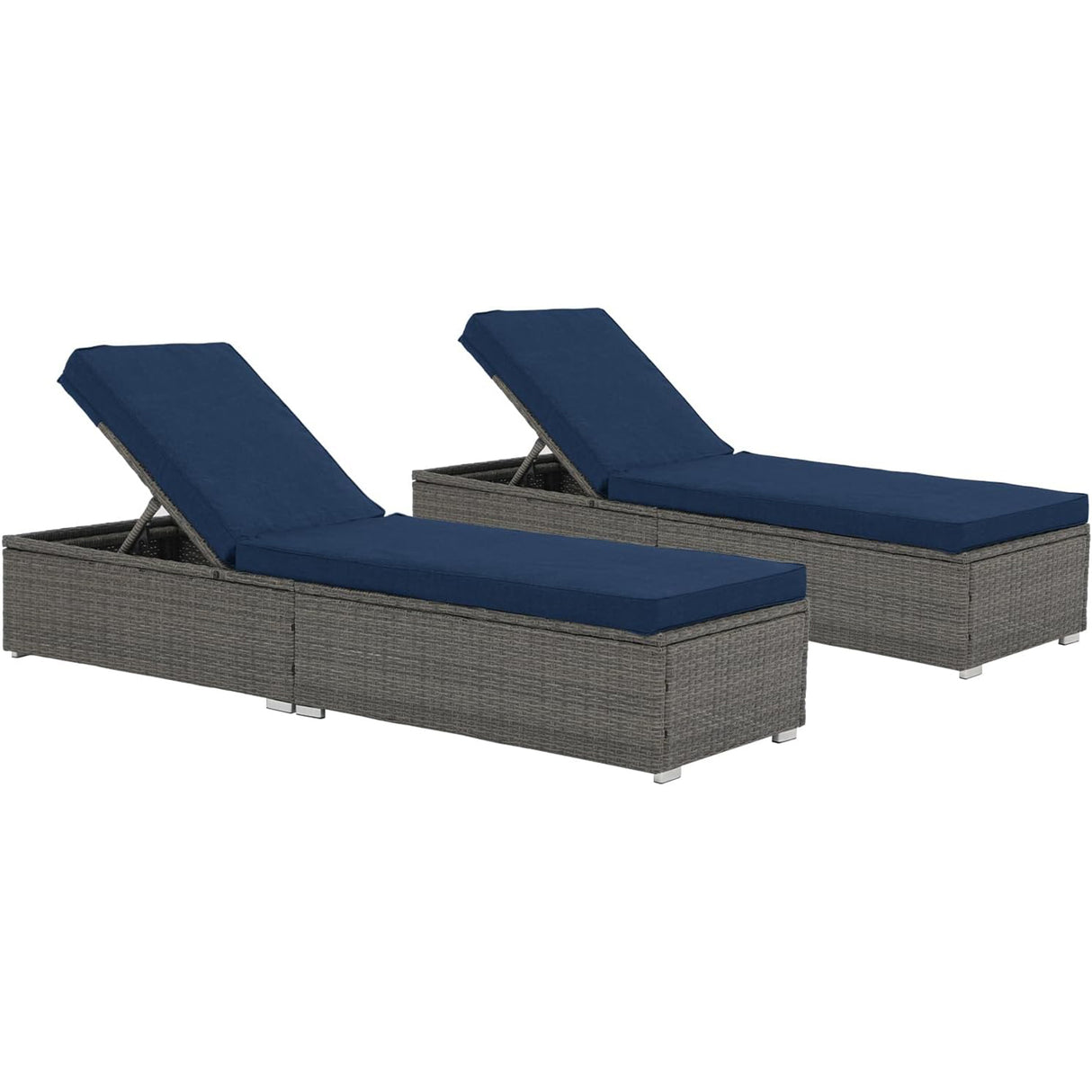 JOIVI Outdoor Chaise Lounge Chairs, Gray Wicker Rattan Adjustable Position Sun Lounger with Removable Gray Cushions- Set of 2