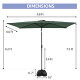 6.6 x 9.8ft Rectangular Patio Umbrella with Water or Sand Self-Filled Black Square Base Stand, Outdoor Table Market Umbrella with Push Button